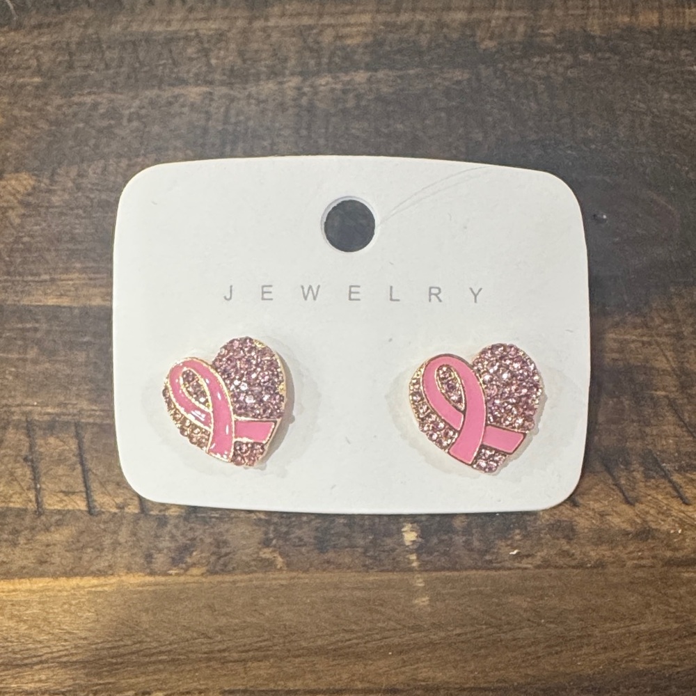 Pink Ribbon Heart Earrings - Picture 2 of 3